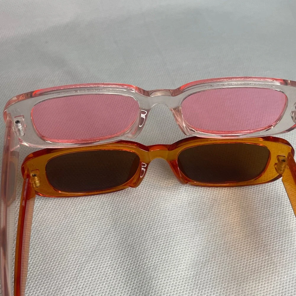 (2) TWO Pair Couples Beach Vacation Sunglasses Orange Black Clear Pink Travel